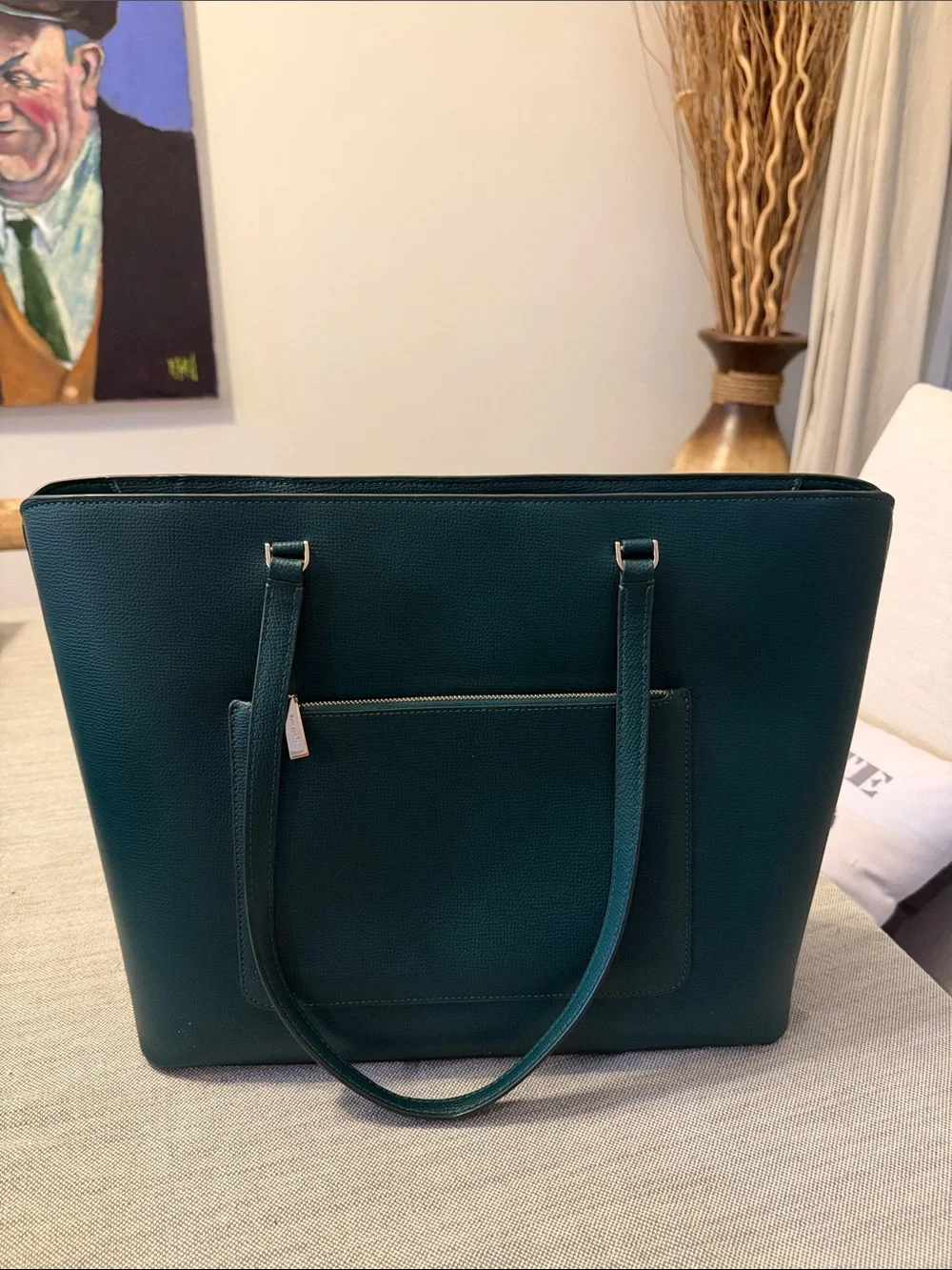 kate spade New York Dark Green Leather Tote with Gold Logo